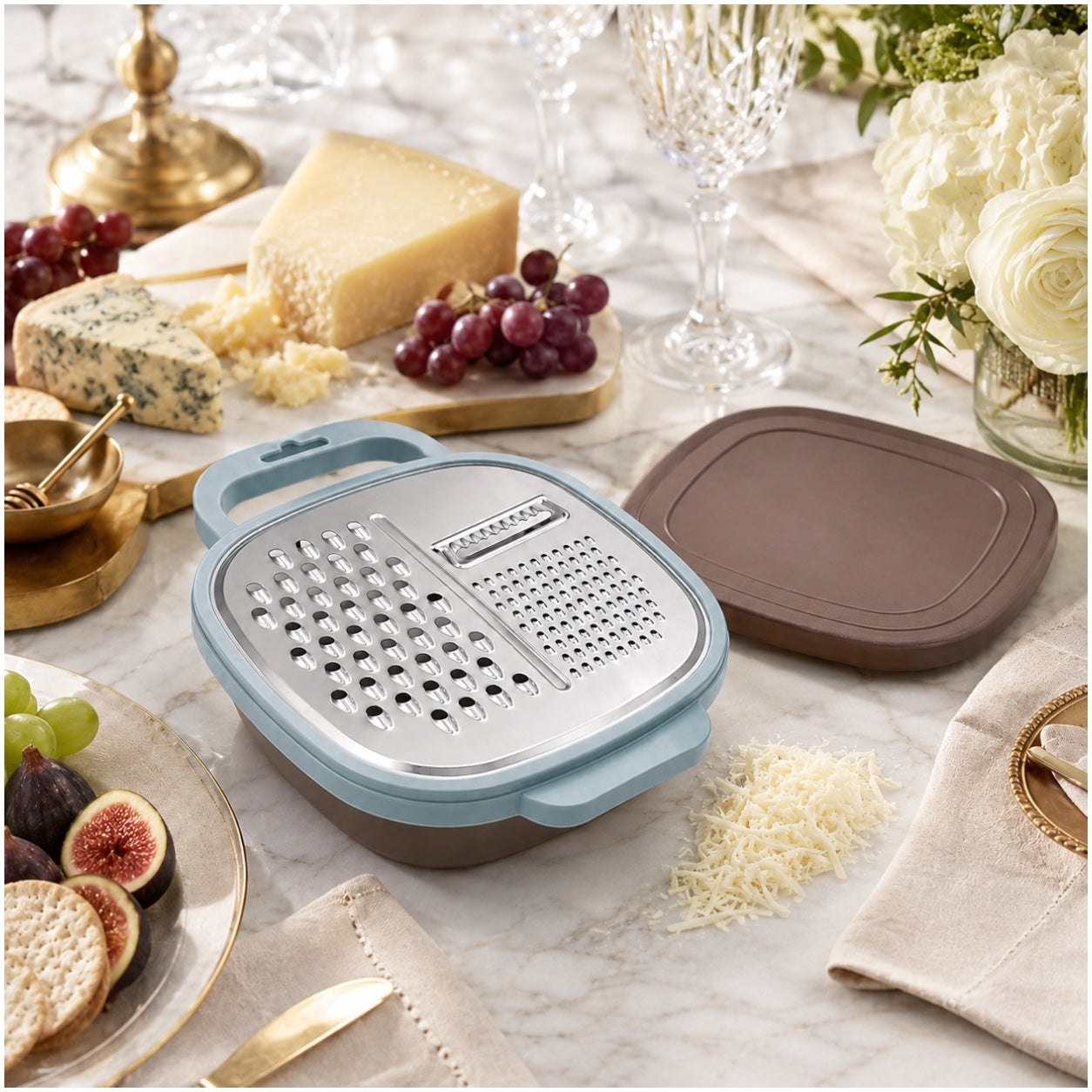 Essential 2-in-1 Stainless Steel Box Grater with Storage Container and Lid