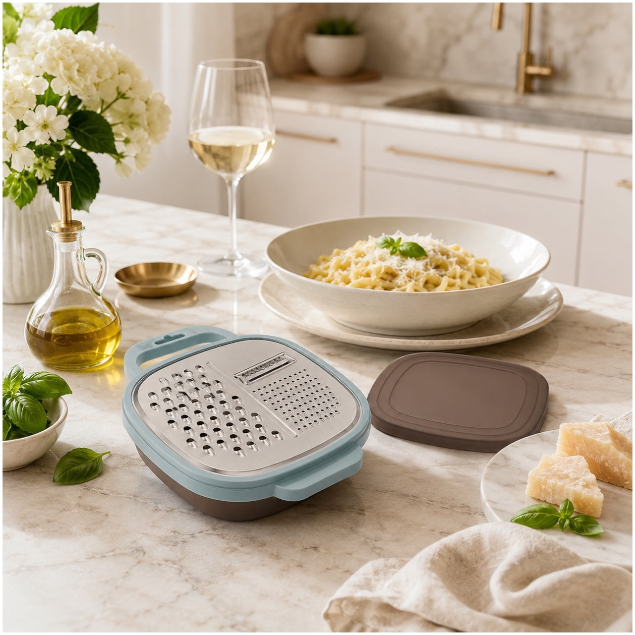 Essential 2-in-1 Stainless Steel Box Grater with Storage Container and Lid