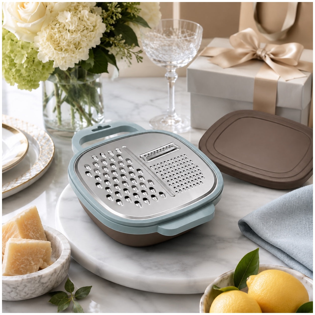 Essential 2-in-1 Stainless Steel Box Grater with Storage Container and Lid