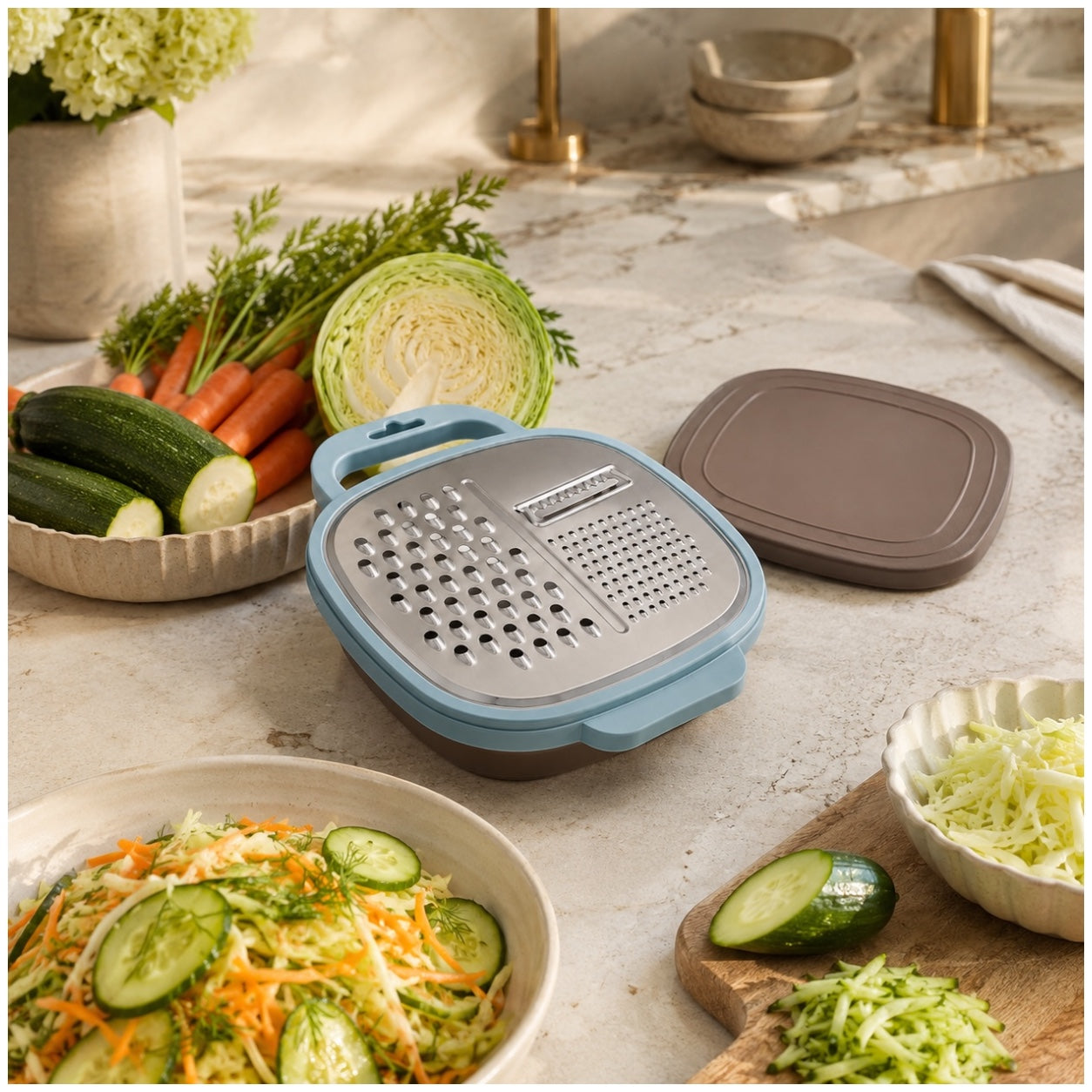 Essential 2-in-1 Stainless Steel Box Grater with Storage Container and Lid