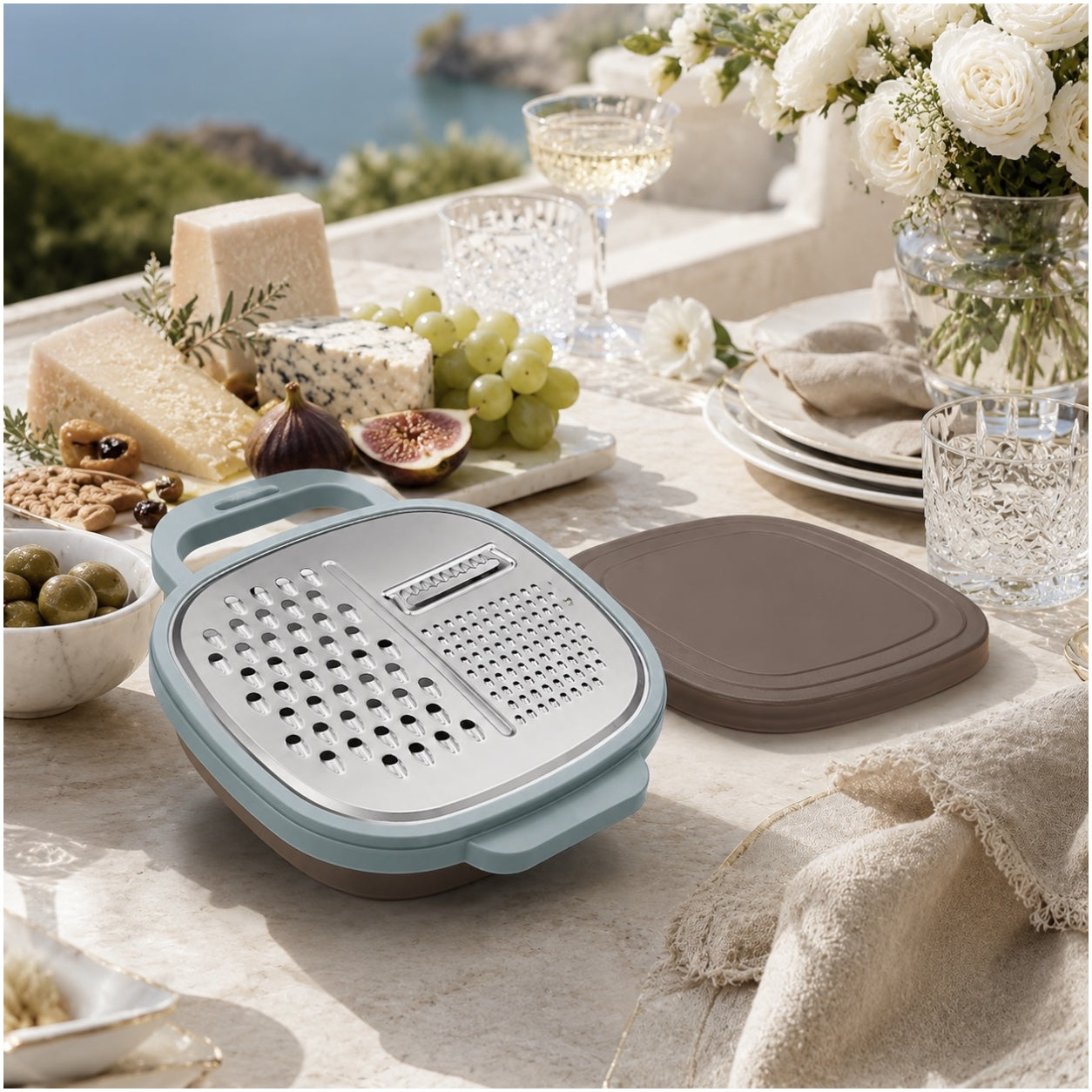 Essential 2-in-1 Stainless Steel Box Grater with Storage Container and Lid