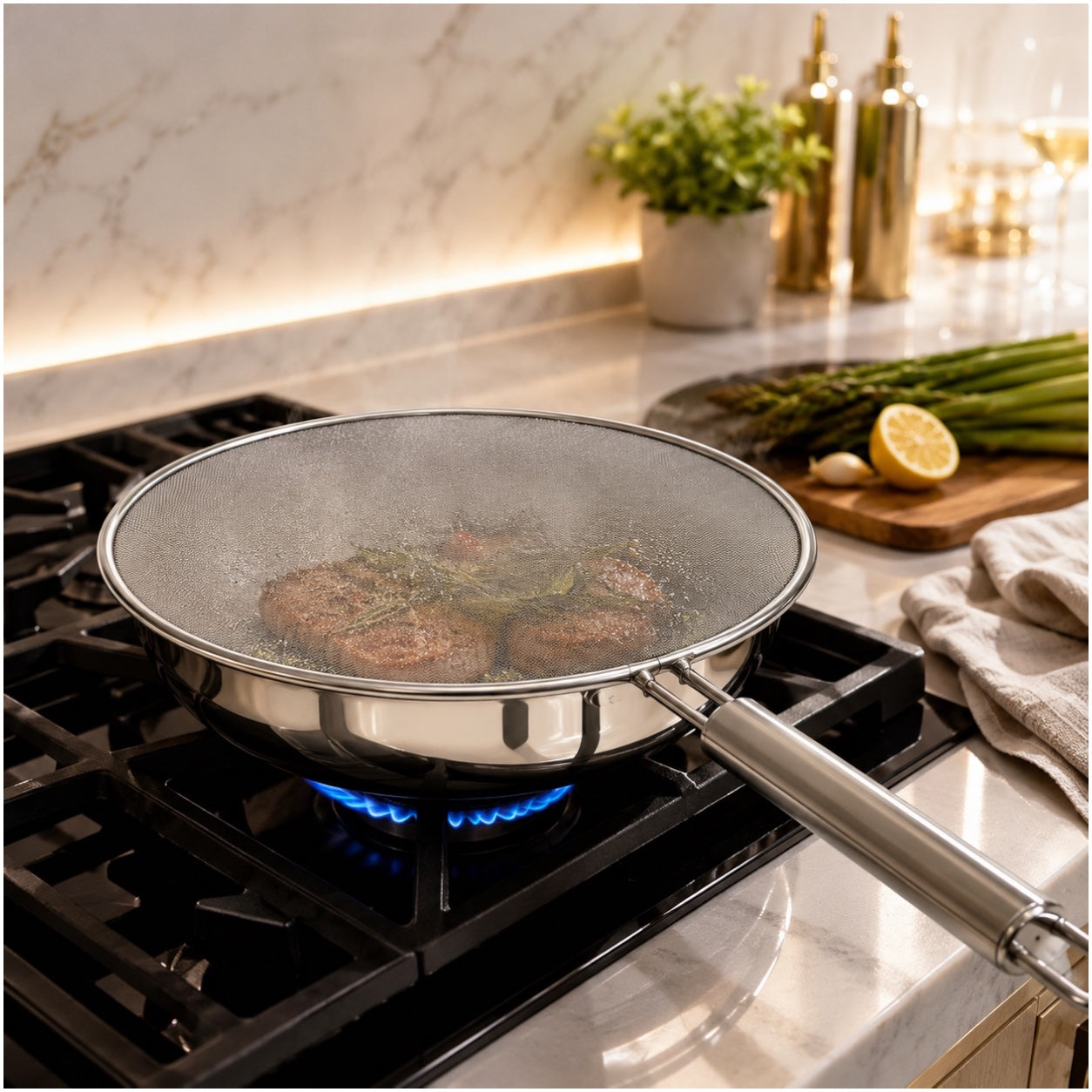 Essential 28cm Stainless Steel Splatter Screen with Easy-Grip Handle