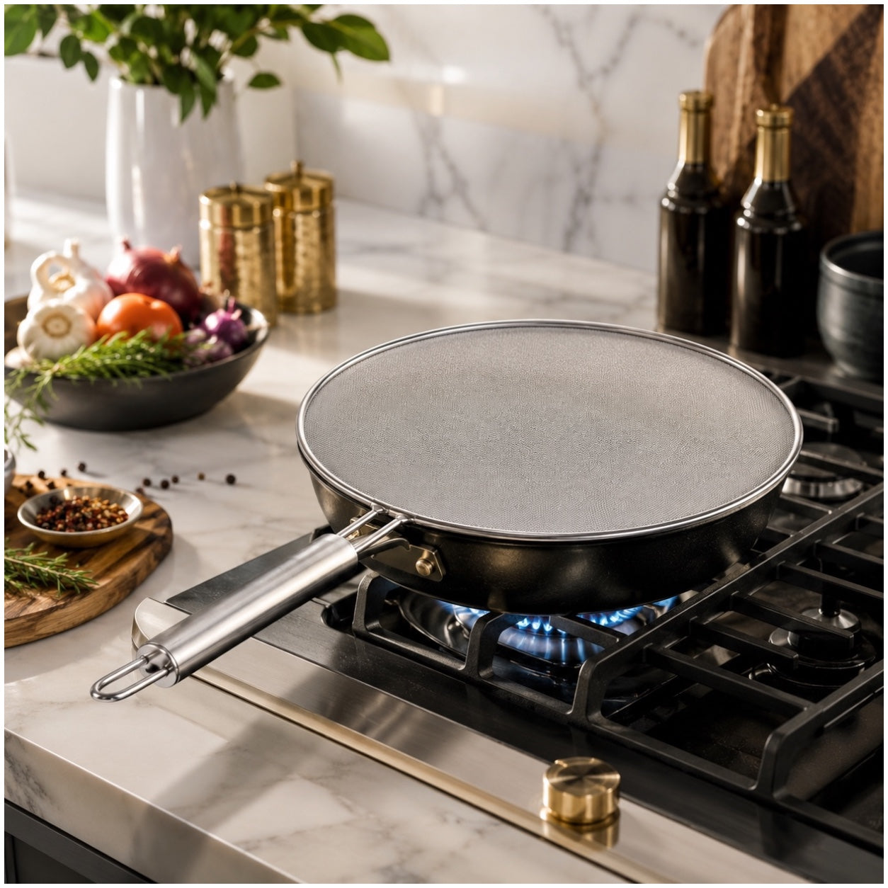 Essential 28cm Stainless Steel Splatter Screen with Easy-Grip Handle