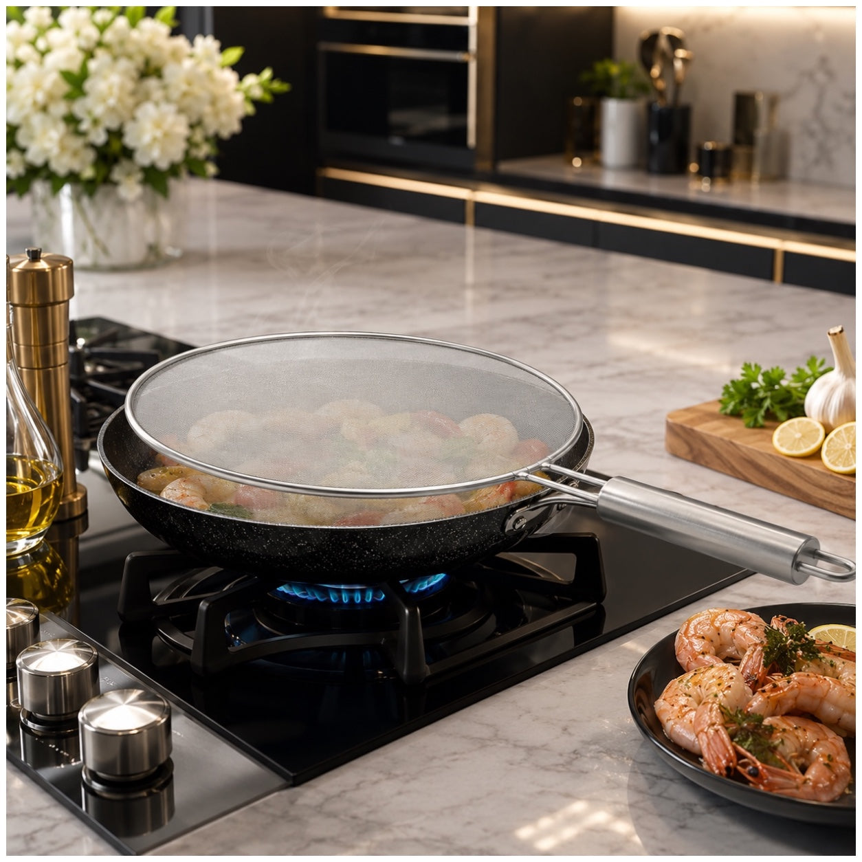 Essential 28cm Stainless Steel Splatter Screen with Easy-Grip Handle
