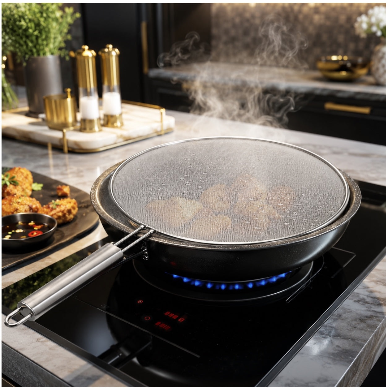 Essential 28cm Stainless Steel Splatter Screen with Easy-Grip Handle