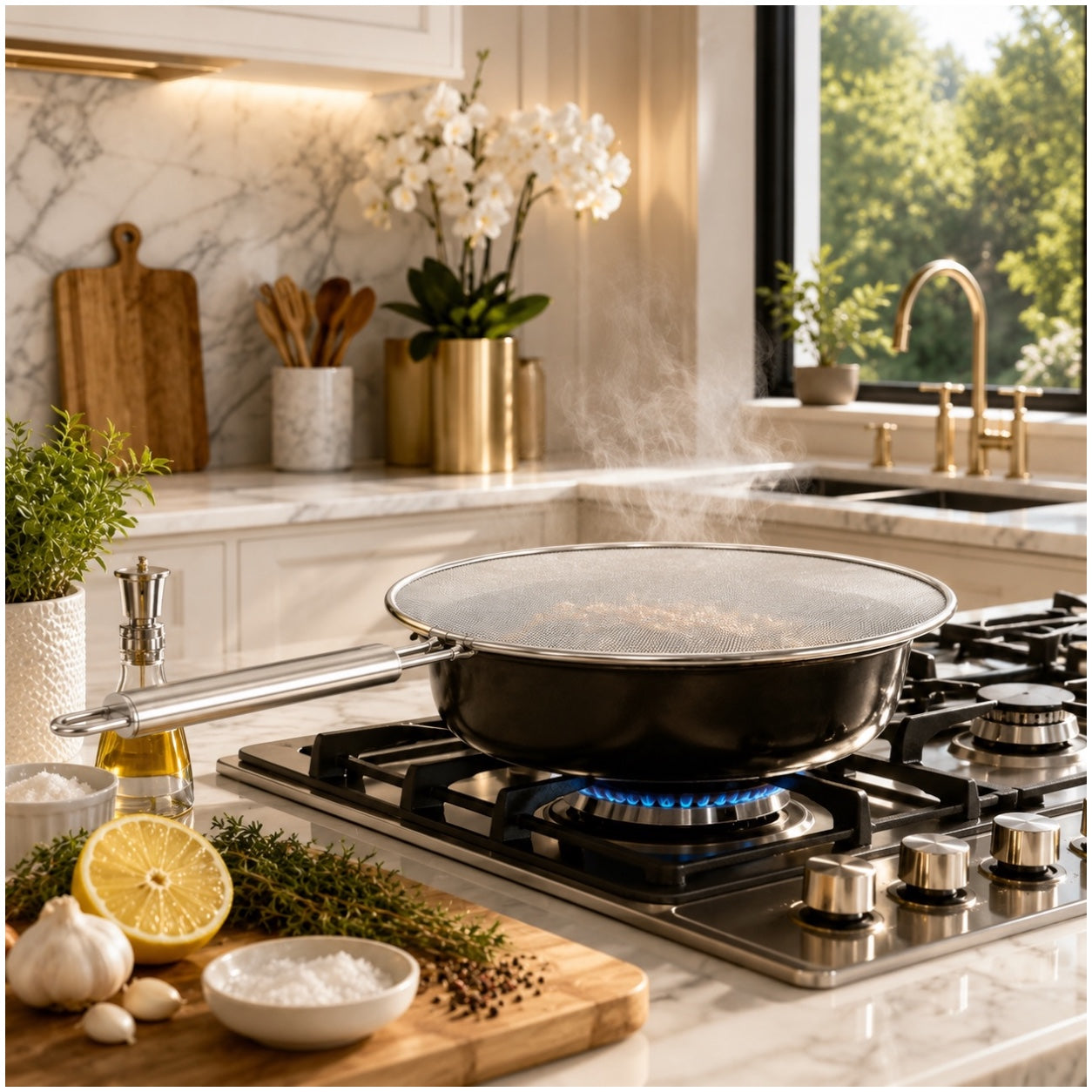 Essential 28cm Stainless Steel Splatter Screen with Easy-Grip Handle
