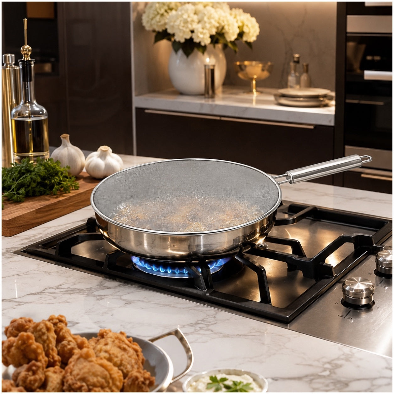 Essential 28cm Stainless Steel Splatter Screen with Easy-Grip Handle