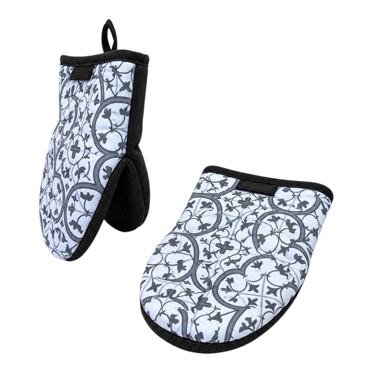 Non Slip 2-Piece Heat-Resistant Silicone Oven Mitt Set with Cotton Lining