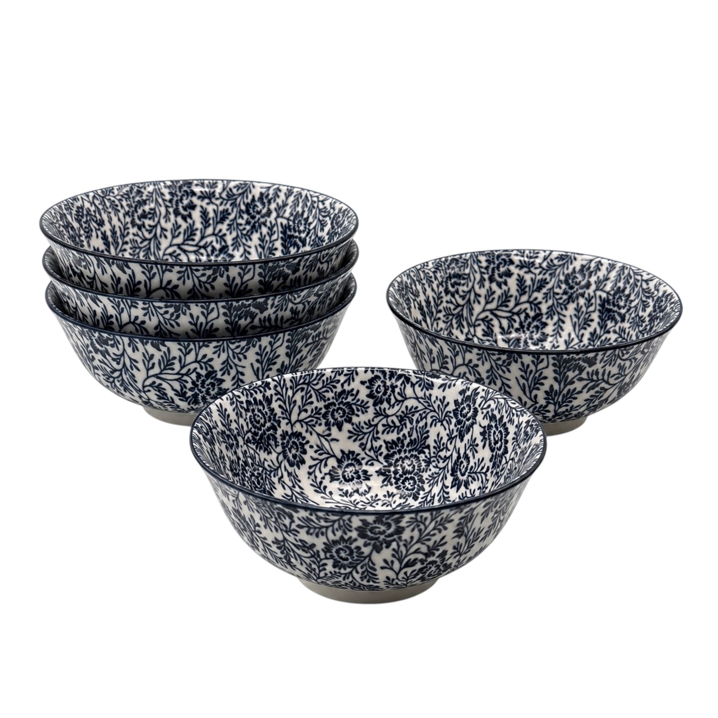 Elegant 5-Piece Blue Floral Fine Porcelain Bowl Set – Fine Dining - 16 cm