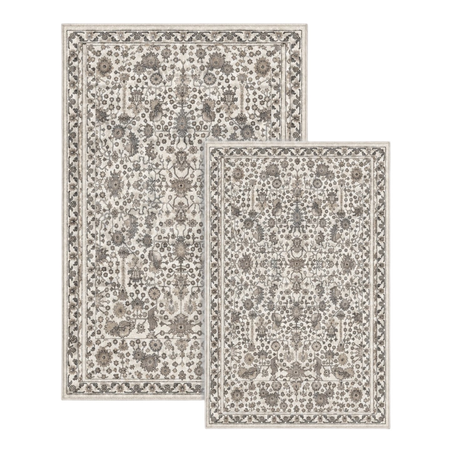 2-Piece Accent Persian Carpet Set–Charcoal Grey and Ivory-50x84cm-60x102 cm