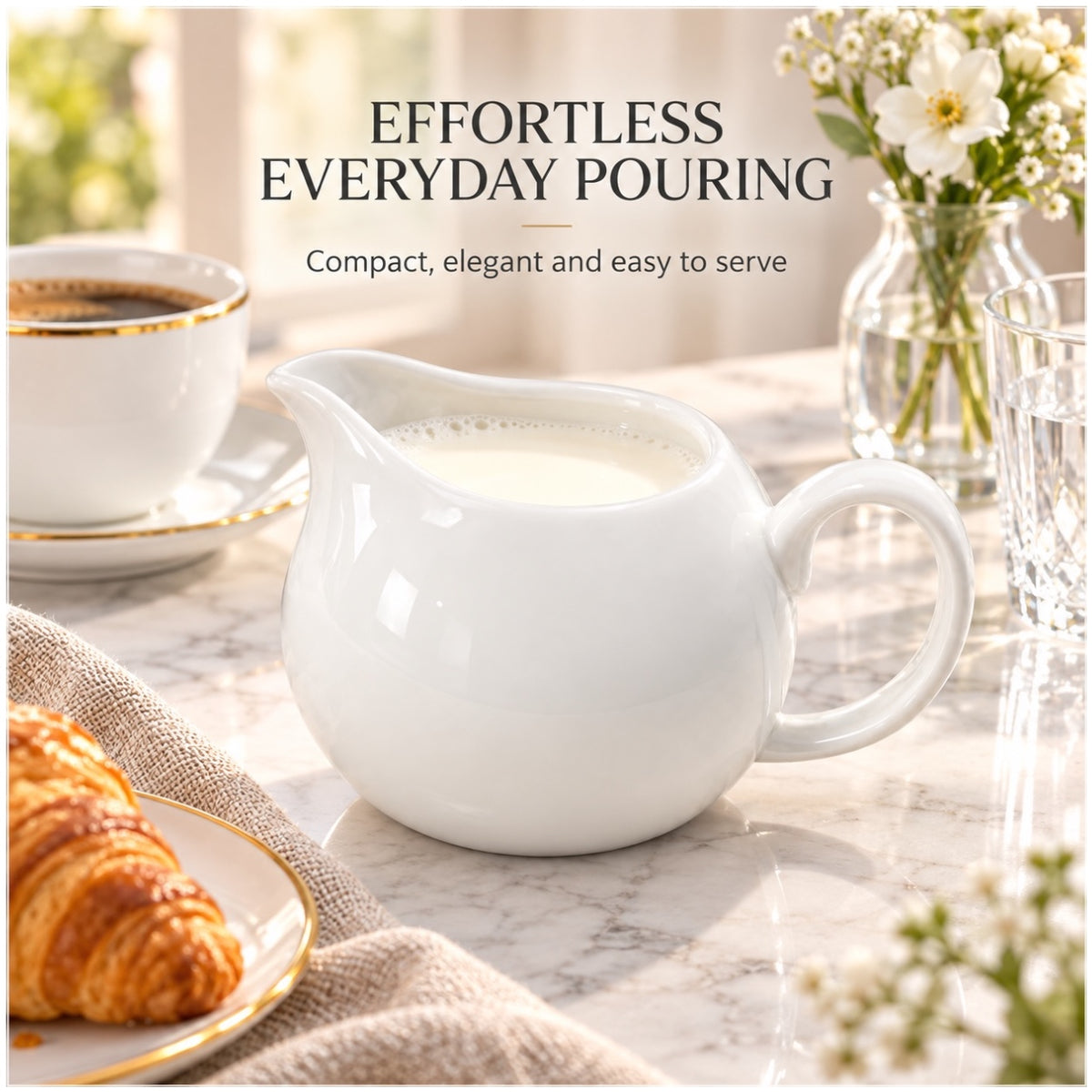 Elegant White Ceramic Milk Jug for Coffee, Tea and Cream – 13 cm