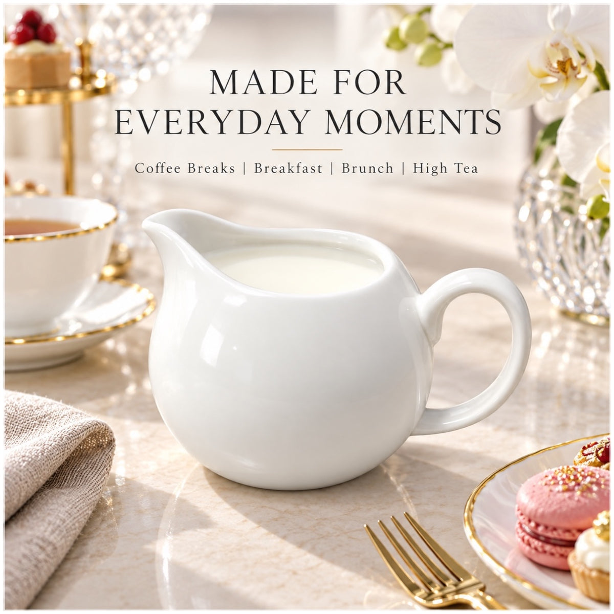 Elegant White Ceramic Milk Jug for Coffee, Tea and Cream – 13 cm