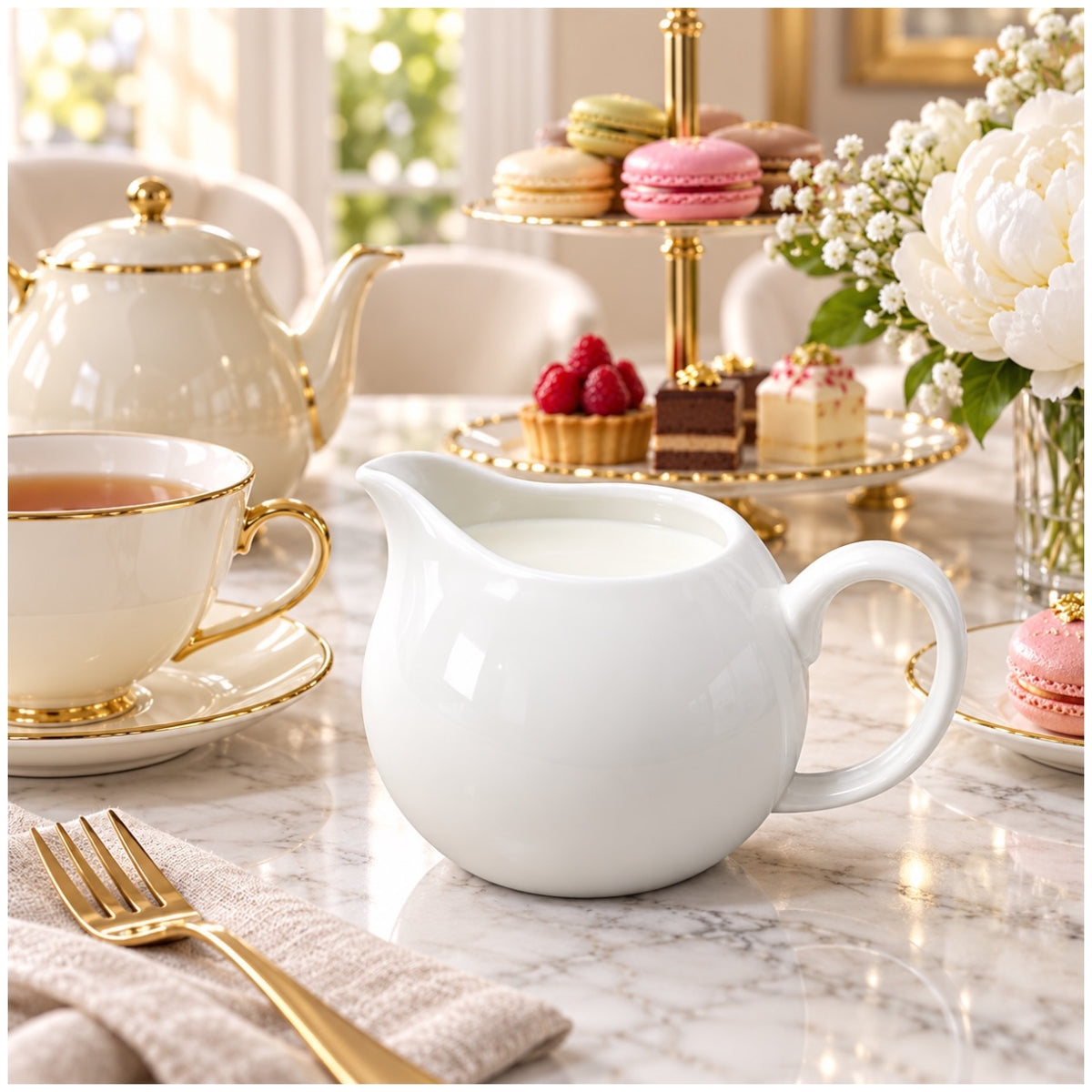 Elegant White Ceramic Milk Jug for Coffee, Tea and Cream – 13 cm