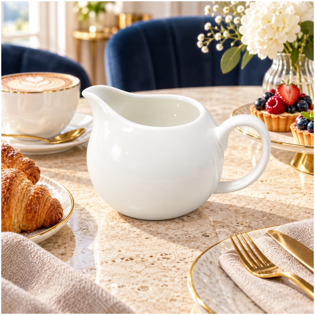 Elegant White Ceramic Milk Jug for Coffee, Tea and Cream – 13 cm