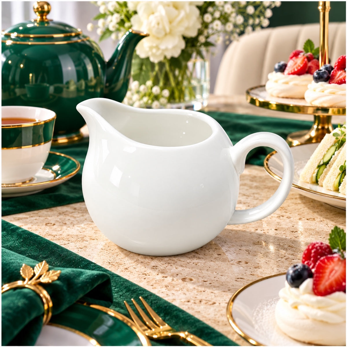 Elegant White Ceramic Milk Jug for Coffee, Tea and Cream – 13 cm