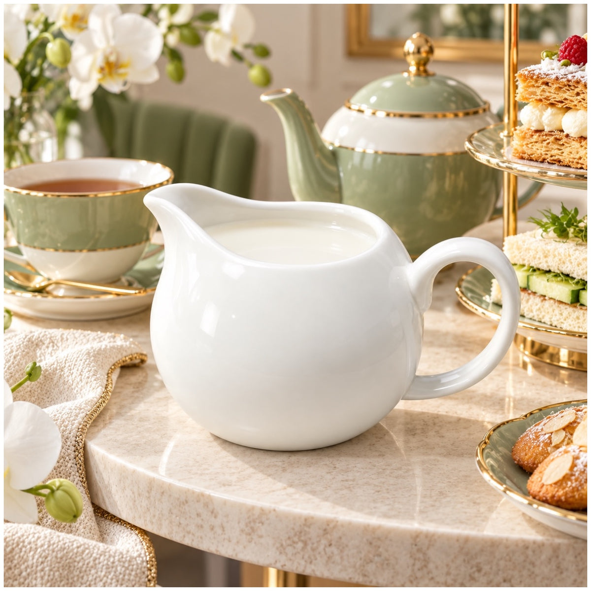 Elegant White Ceramic Milk Jug for Coffee, Tea and Cream – 13 cm
