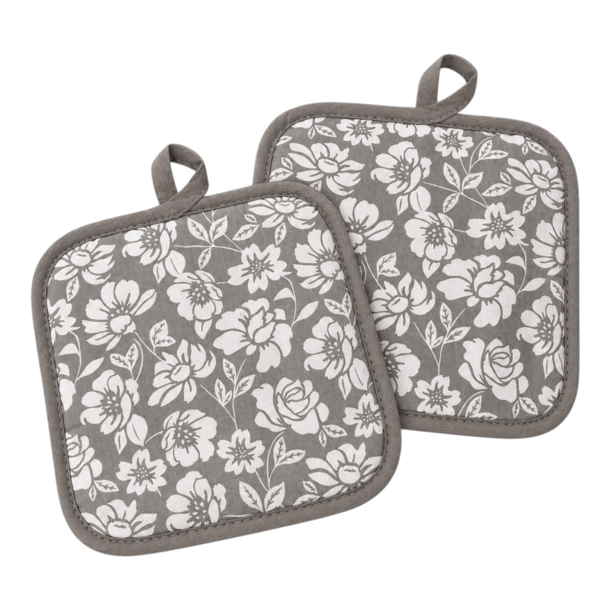 Essential Heat-Resistant Cotton Potholder Set of 2 – Grey and White - 20 cm