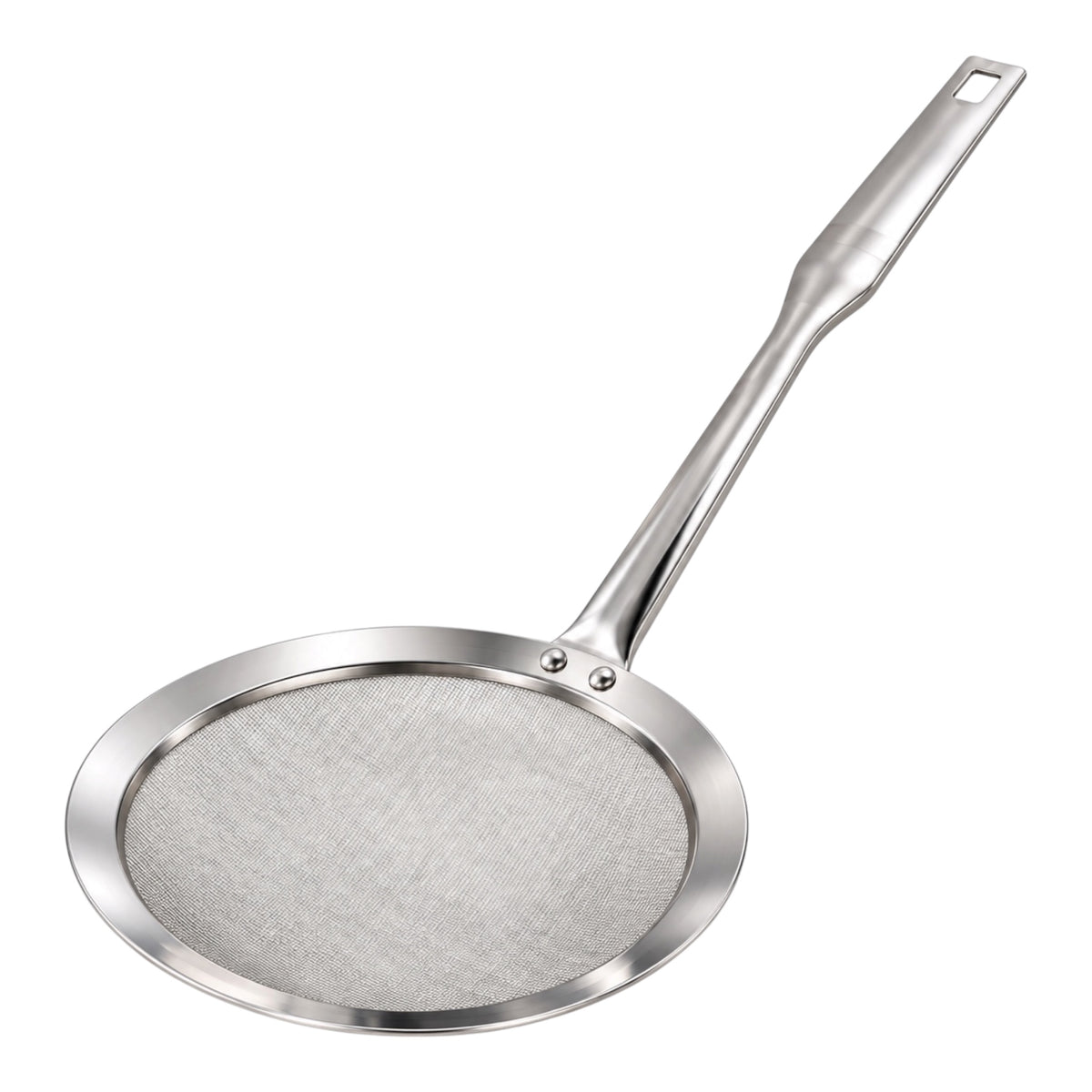 Stainless Steel Fine Mesh Strain Skimmer with Long Flat Handle – Silver