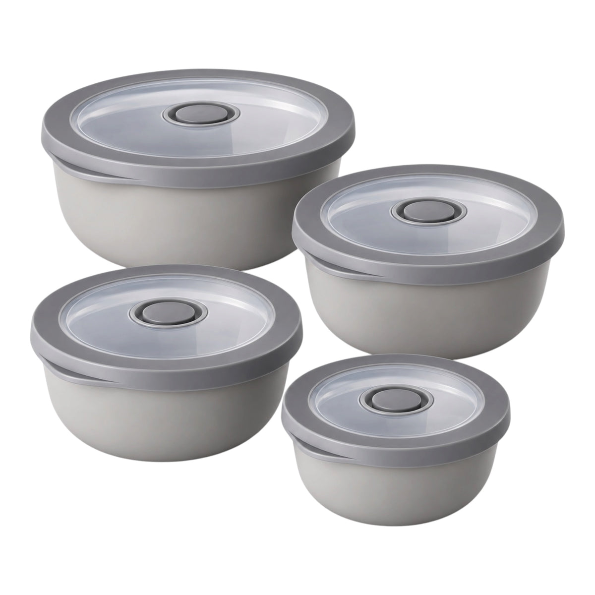 Airtight Round Food Storage Container Set of 4 – Grey, Clear Lids, BPA-Free