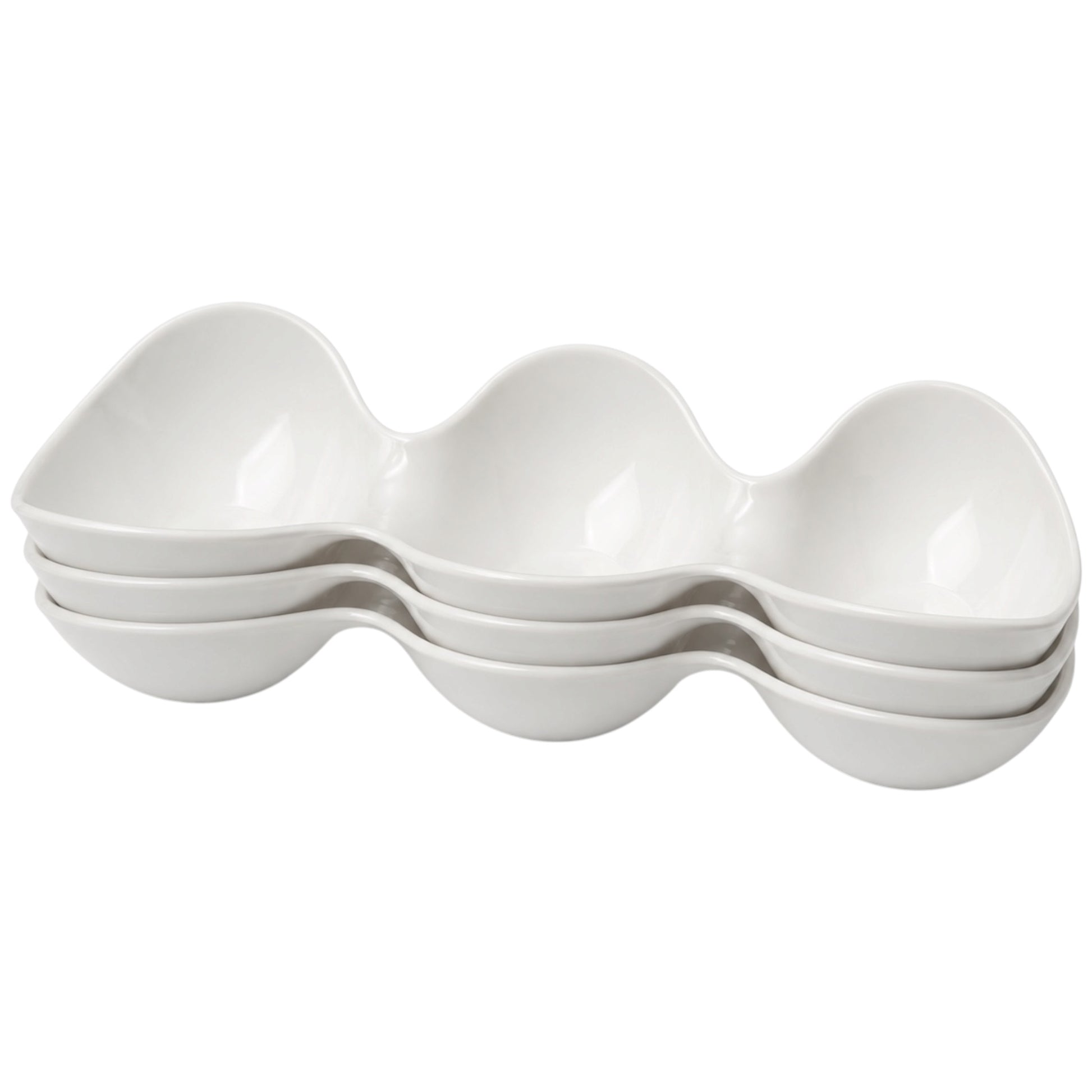White Melamine Triple Bowl Serving Dip bowls set on a white background