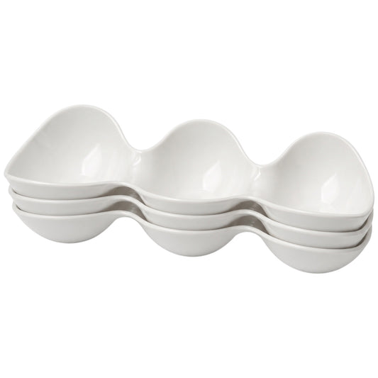 White Melamine Triple Bowl Serving Dip bowls set on a white background