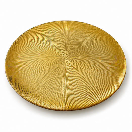 Luxury Gold Textured Round Serving Platter – 33cm Sunburst Modern Tray
