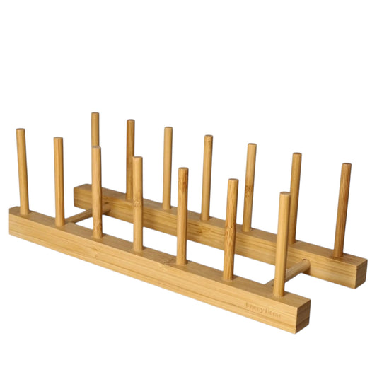 6 Compartment Bamboo Dish Rack – Plate Bowl Drying Stand -Display Organizer